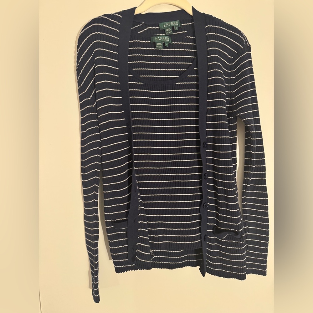 Ralph Lauren Cardigan Tank Striped Set